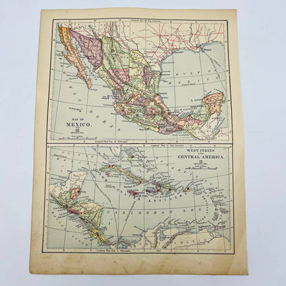 1896 Harper’s Map of MEXICO, WEST INDIES & CENTRAL AMERICA Color 9x12” FL1