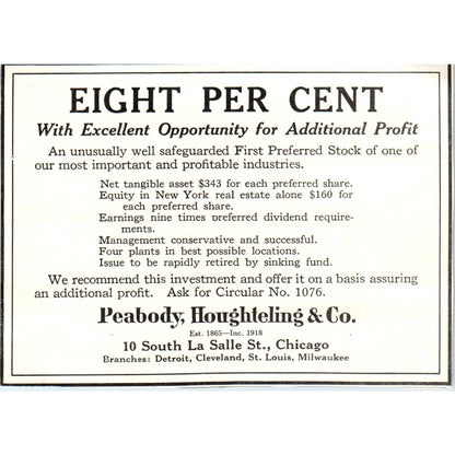 c1920 Harper's Magazine Ad - Peabody, Houghteling & Co Lasalle St Chicago EA3