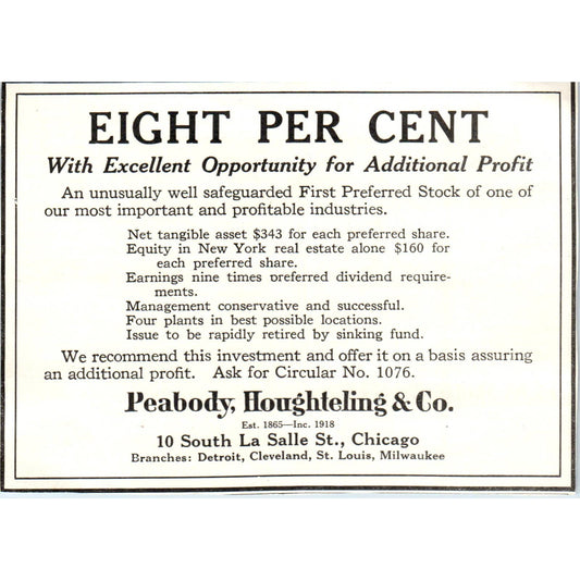 c1920 Harper's Magazine Ad - Peabody, Houghteling & Co Lasalle St Chicago EA3