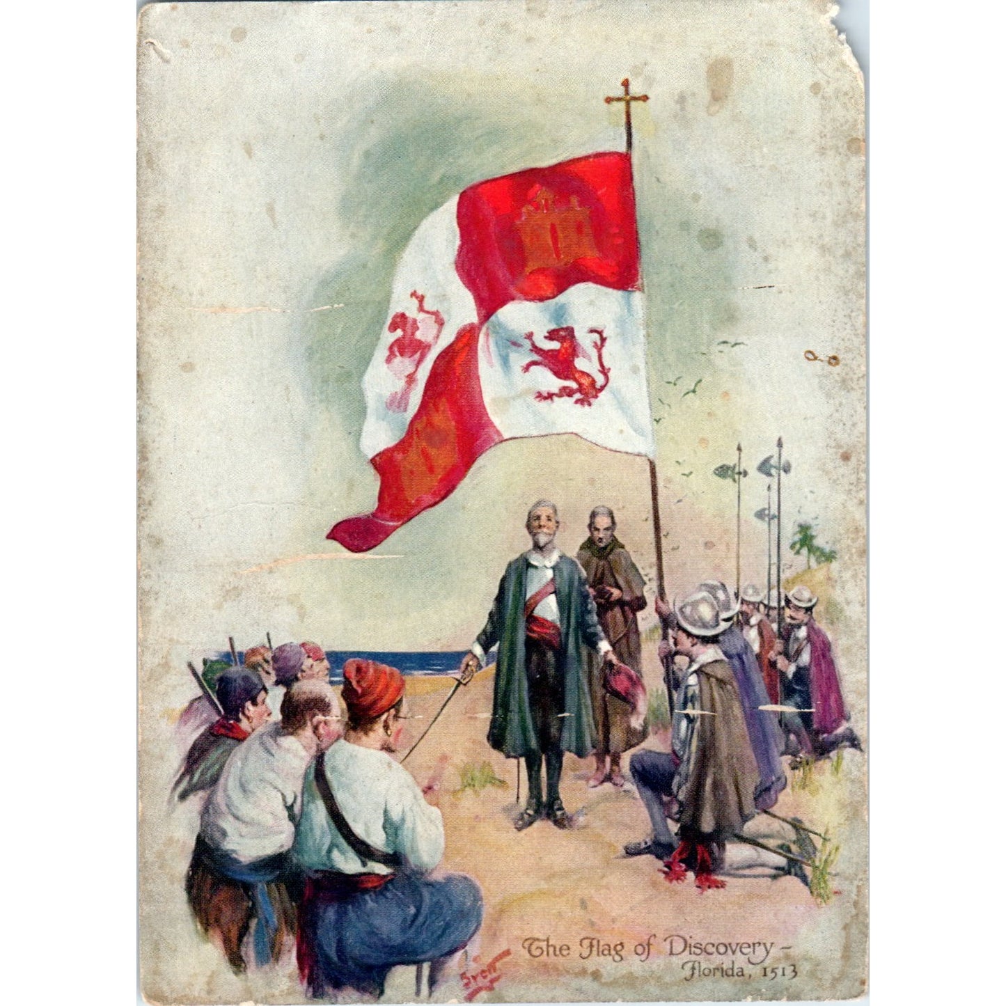 The Flag of Discovery 1916 Brett Lithograph 3.75x5" P2-1