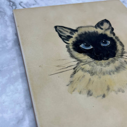Vintage Original Art Hand Painted Siamese Cat on Tile Sami 8x6” TB6