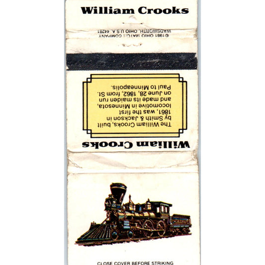 William Crooks Locomotive Smith & Jackson Advertising Matchbook Cover MM9-7