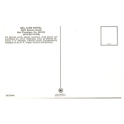 Vintage Postcard - Bel Aire Motel San Francisco California 1950s TJ7-1