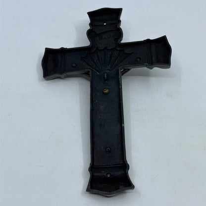 Vintage JESUS CHRIST Crucifix Heavy Cast Metal Wall Cross 9” TI2