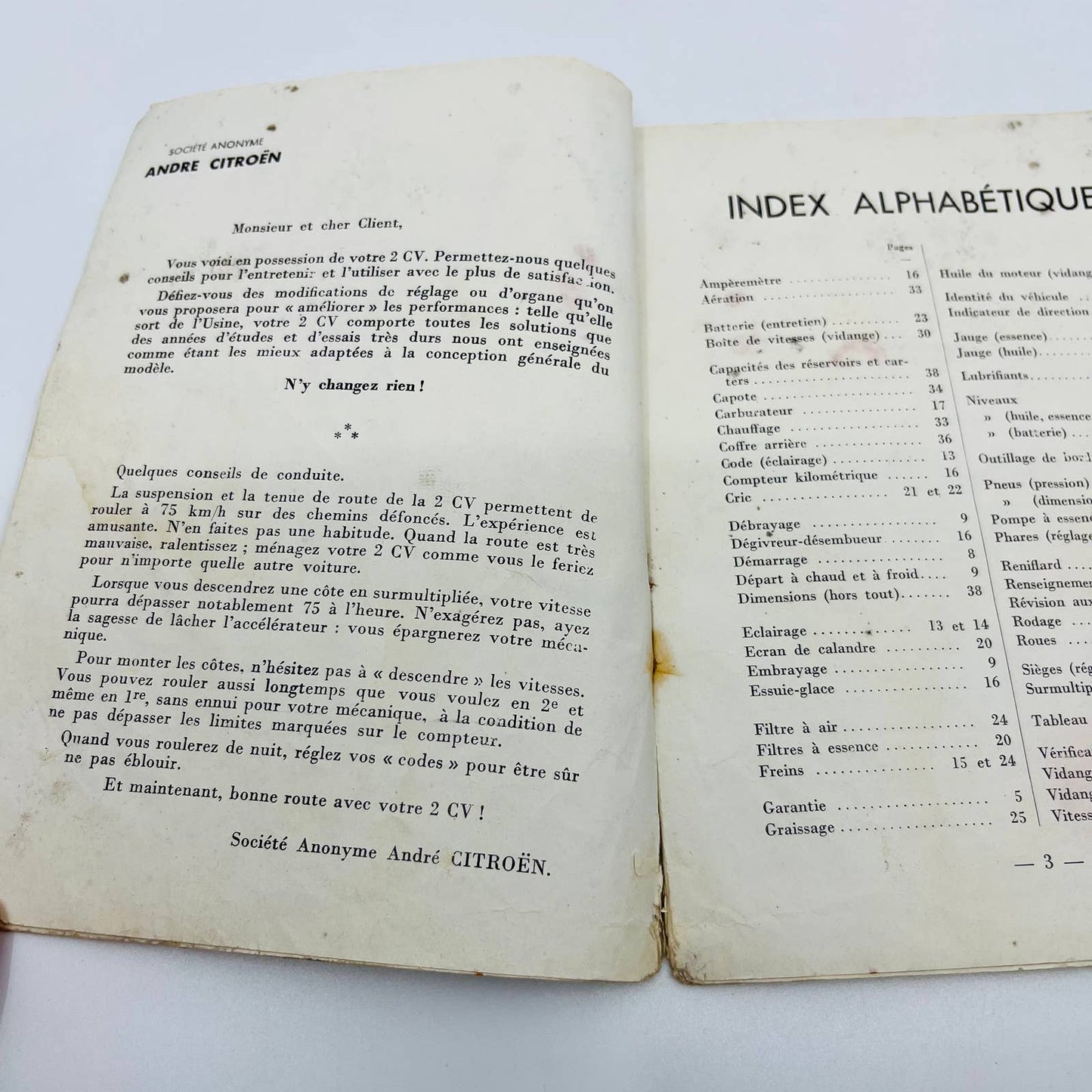 1958 Citroën 2CV Type AZL LA BERLINE Owner's manual 1958 French BA1
