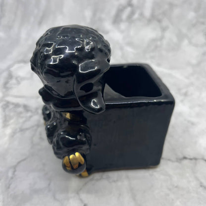 Vintage Poodle Ceramic Black Gold Small Succulent Violet Planter Shawnee 4" TI8