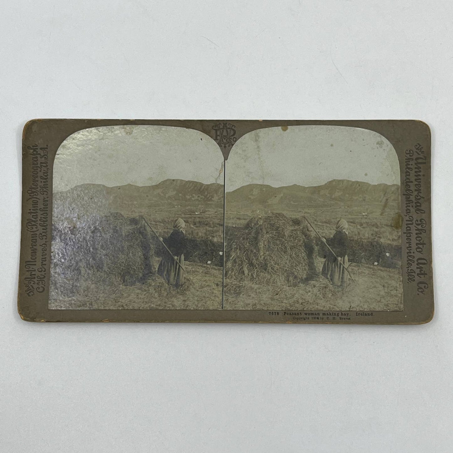 c1900 Stereoview Card Irish Peasant Woman Making Hay Ireland SD6