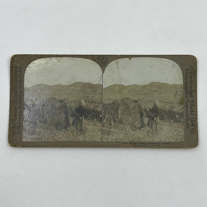 c1900 Stereoview Card Irish Peasant Woman Making Hay Ireland SD6