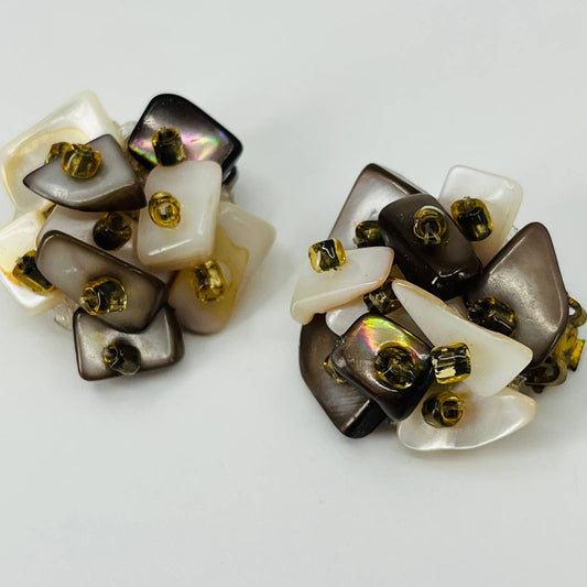 Vintage Japanese Clip-On Earrings with Clusters of Multi-Colored Stones SB2