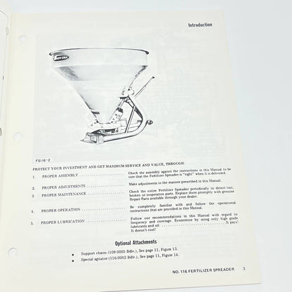 1975 New Idea 116 3 Point Hitch Spinner Fertilizer Spreader/Seeder Manual TB9