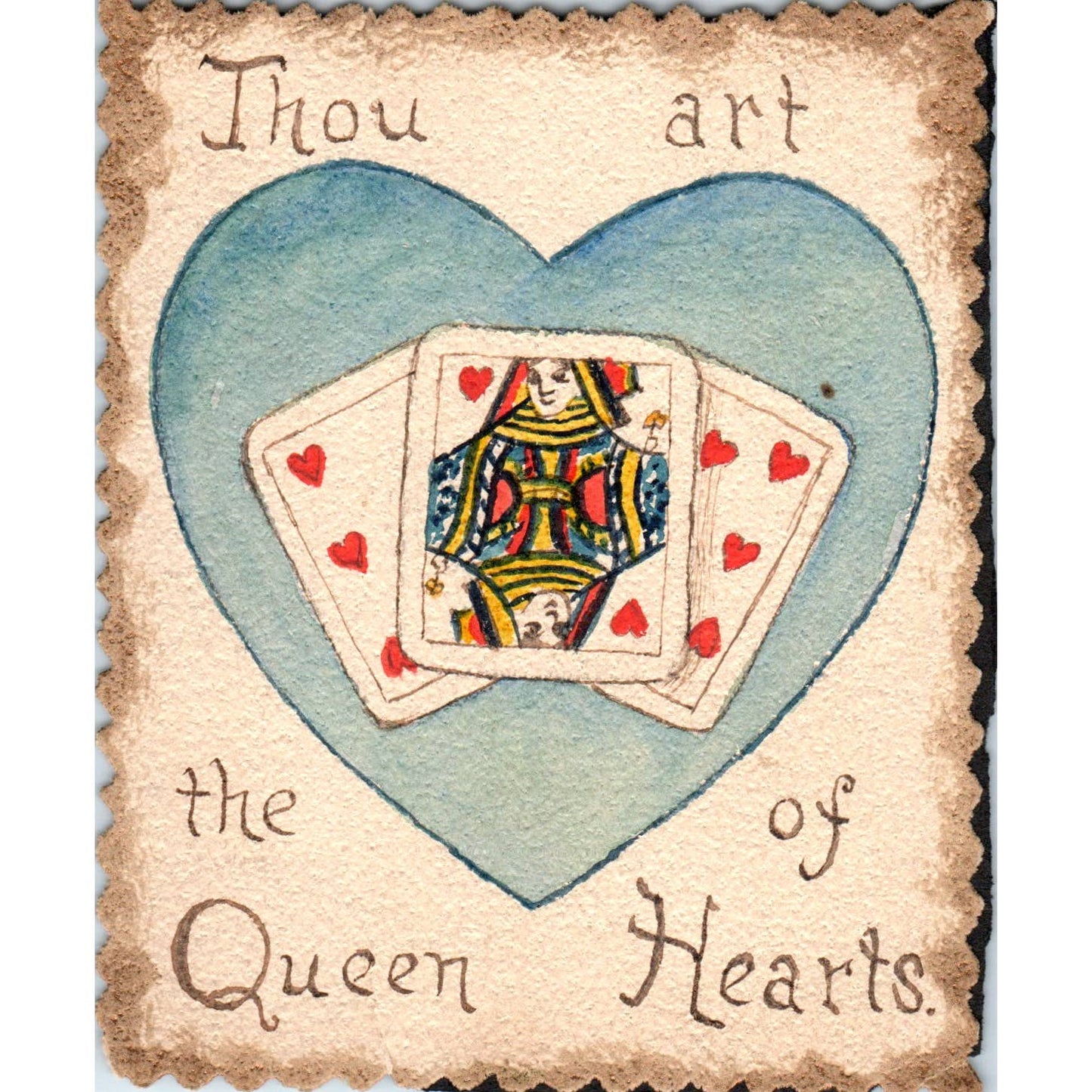 Vintage Hand Painted Valentine Playing Cards Queen of Hearts SE5