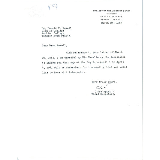 Ambassador of Afghanistan Official Letterhead Memo Dr. Abdul Majid 1963 B9