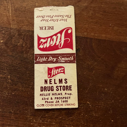 Nelms Drug Store Nellie Nelms Storz Advertising Matchbook Cover SB3-M3