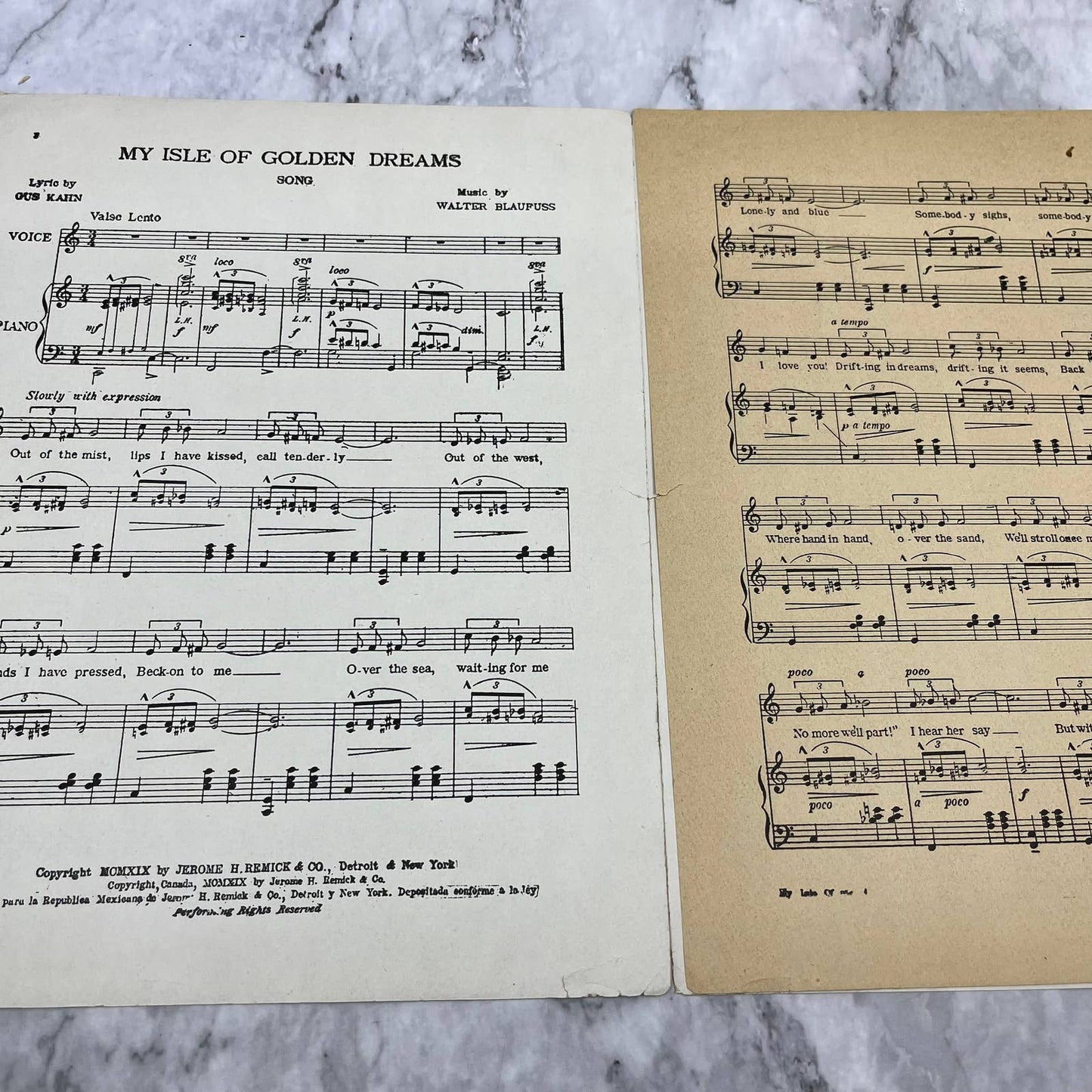 1919 SHEET MUSIC My Isle of Golden Dreams Starmer Gus Kahn/Blaufuss TH5