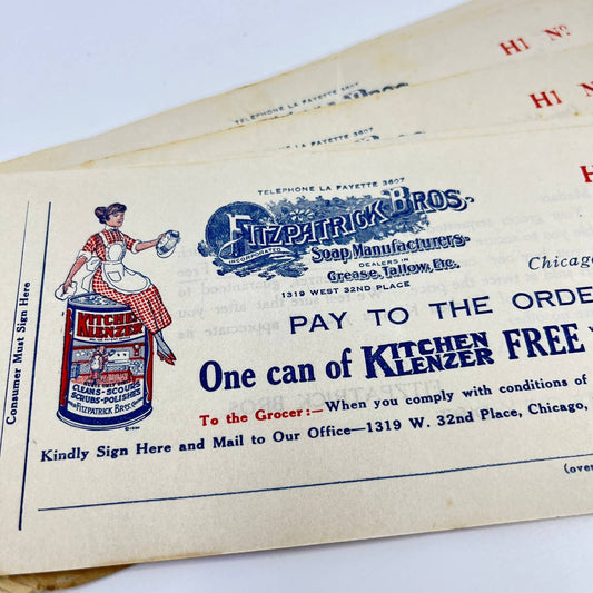 c1920 Lot of Promo Coupons Fitzpatrick Bros. Kitchen Klenzer Soap Chicago SD3