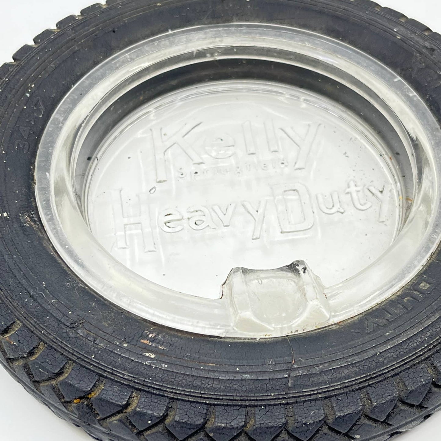 Vintage Kelly Springfield Heavy Duty Tire Glass Advertising Ashtray TE3