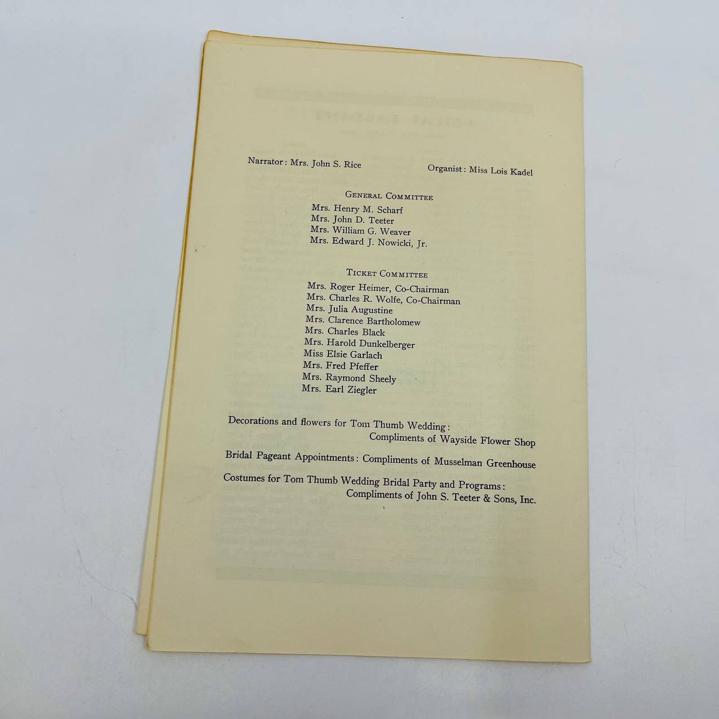 1955 Lot of Tom Thumb Wedding Programs & News Clipping Gettysburg College PA D2