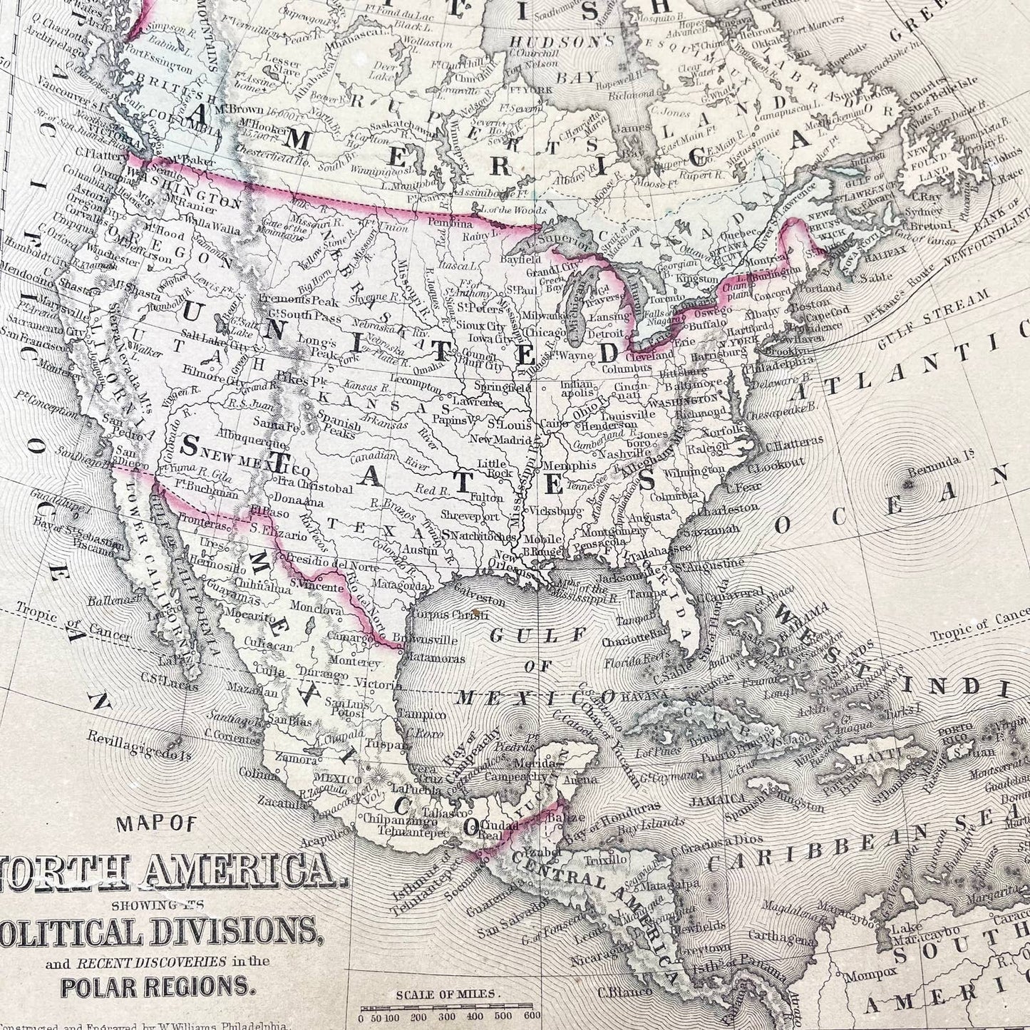 1874 Map of North America Showing Political Divisions 12x15” FL1