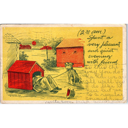 Man in Dog House Humor Cartoon 1907 Original Postcard PB1