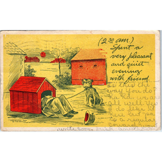 Man in Dog House Humor Cartoon 1907 Original Postcard PB1