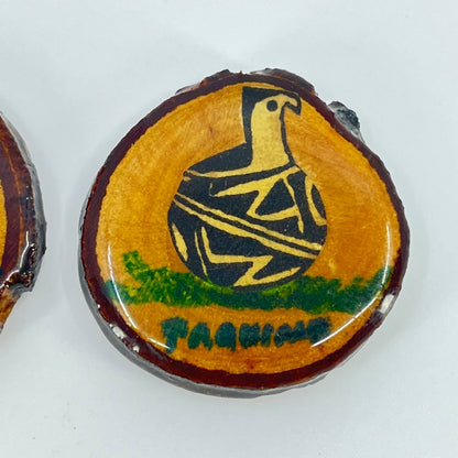 Vtg Hand Painted Wood Folk Art  Refrigerator Magnet Set of 2 Paquime Mexico SD1