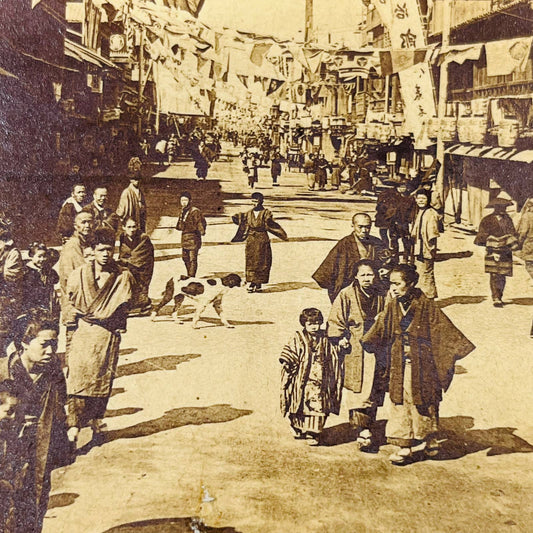 1897 Stereoview Card The Principal Street of Osaka Japan Market