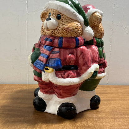 Vintage Everyday Gibson Three Teddy Bear Christmas Holiday 10” Cookie Jar TA6