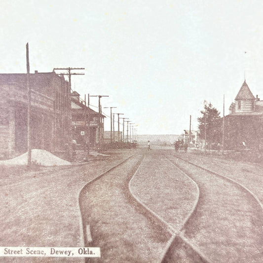 c1910 RPPC Street Scene Dewey Oklahoma Railroad Tracks AC1