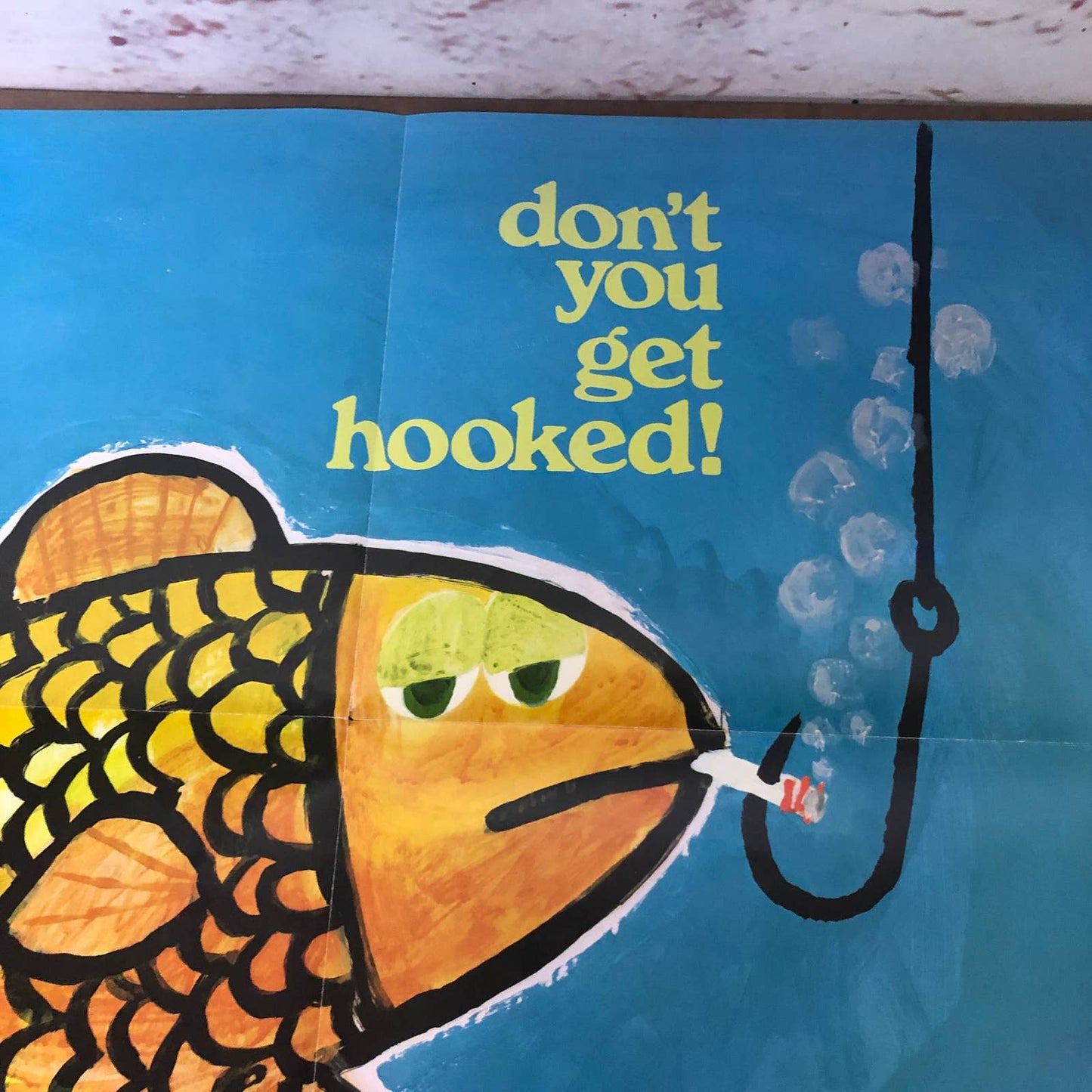 Rare 1970s Anti-Smoking School Poster Don’t You Get Hooked Goldfish 21x16” AC9