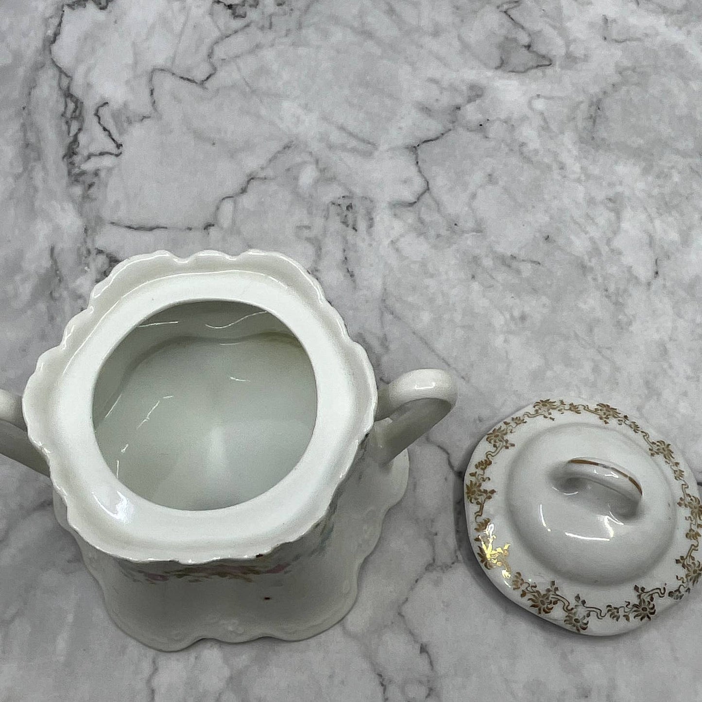 Vintage Z.S. & Co. Bavaria Fine China Sugar Bowl & Lid Pink and Blue Floral TI7