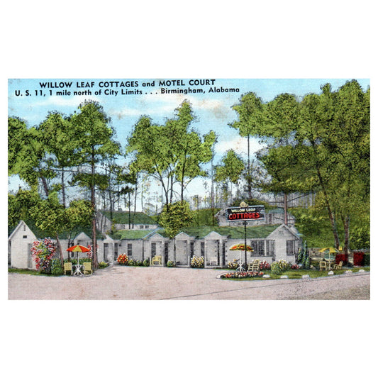 Willow Leaf Cottages & Motel Court Birmingham AL W.C. Whitfield - Postcard TJ8-2