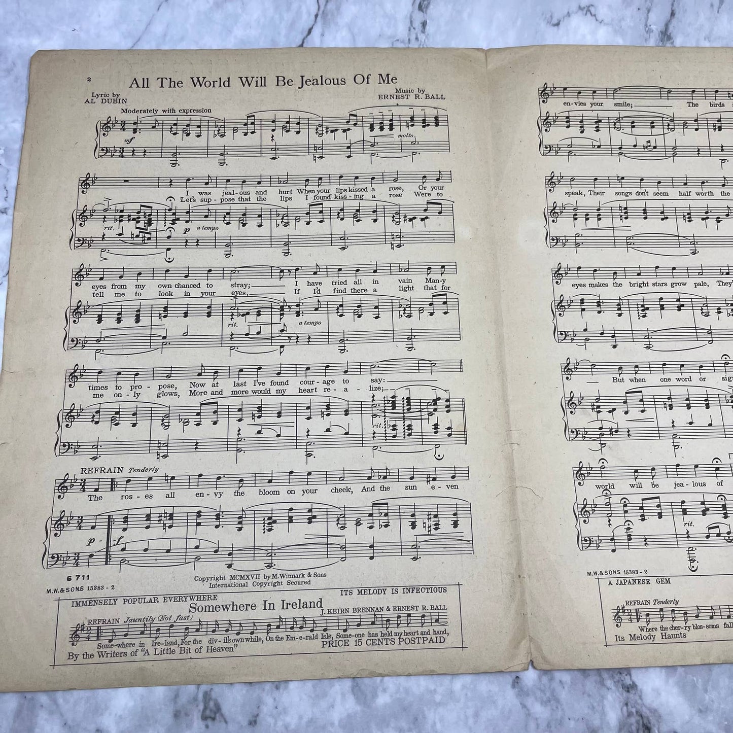 Antique Sheet Music "All Will Be Jealous of Me" Al Dubin Ernest R. Ball 1917 TH1