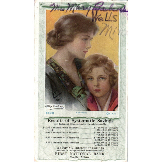 First National Bank Wells MN Blotter Card Minnesota AK3-H4