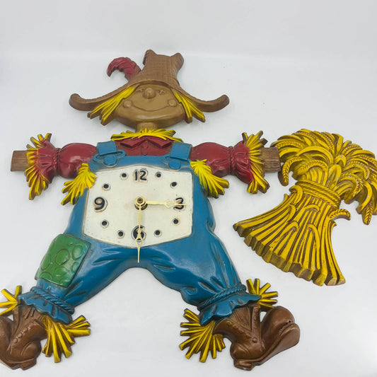 1971 Vintage Metal Sexton 16.5” Cast Iron Scarecrow Wall Clock w Haystack WORKS