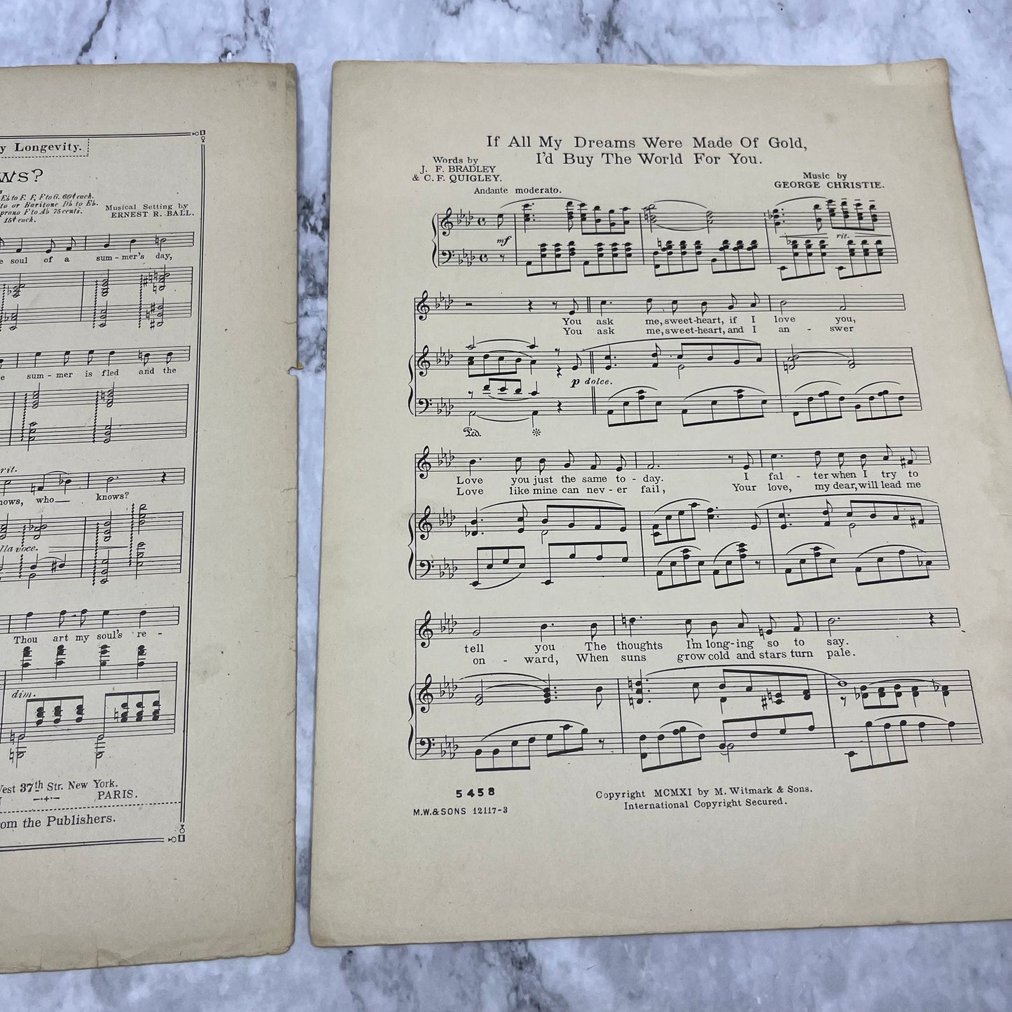 Sheet Music 1911 If all my Dreams were made Of Gold Id Buy the World for You V41-1