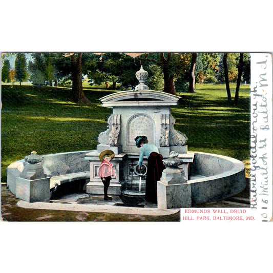 Edmunds Well, Druid Hill Park Baltimore MD 1905 Original Postcard TK1-28