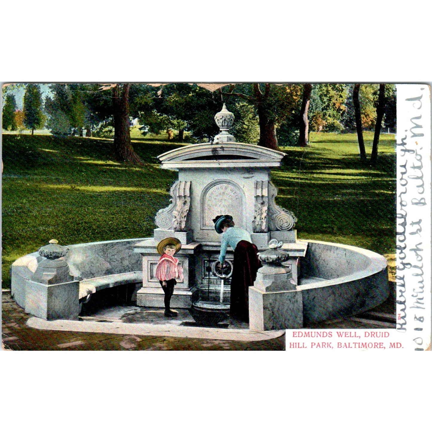 Edmunds Well, Druid Hill Park Baltimore MD 1905 Original Postcard P2-2