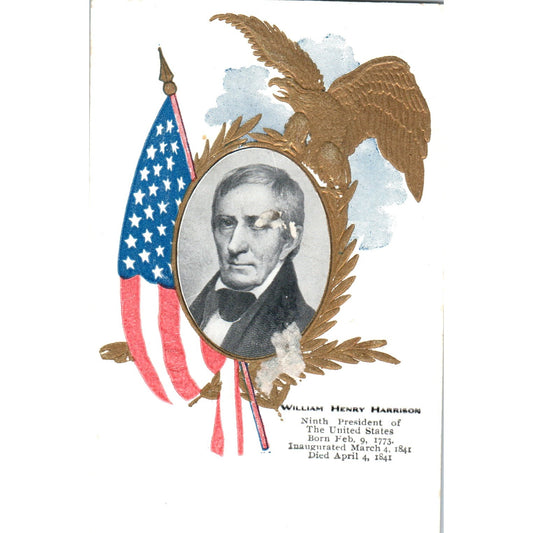 William Henry Harrison Fact Card Gilt Embossed c1905 Original Postcard P2-11