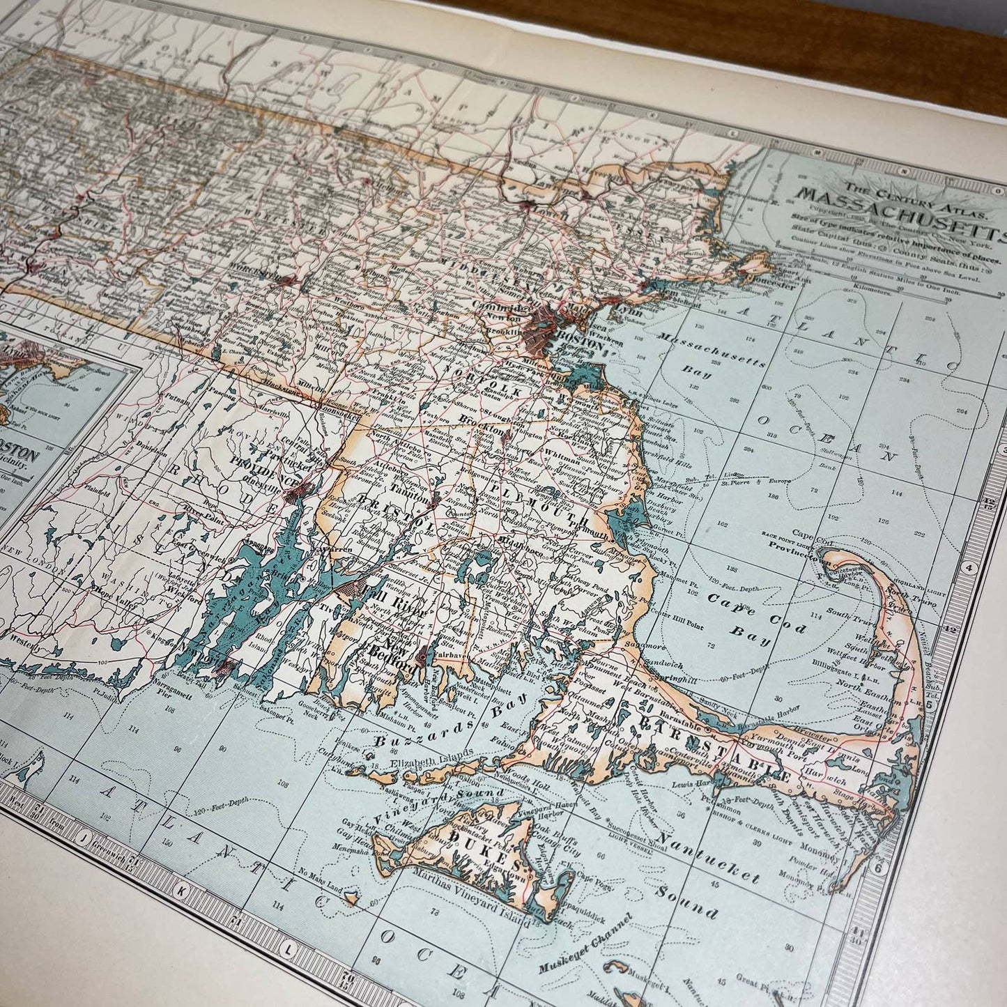 Antique 1897 The Century Atlas Map of Massachusetts USA Color Engraved 12.5 x 17 FL5