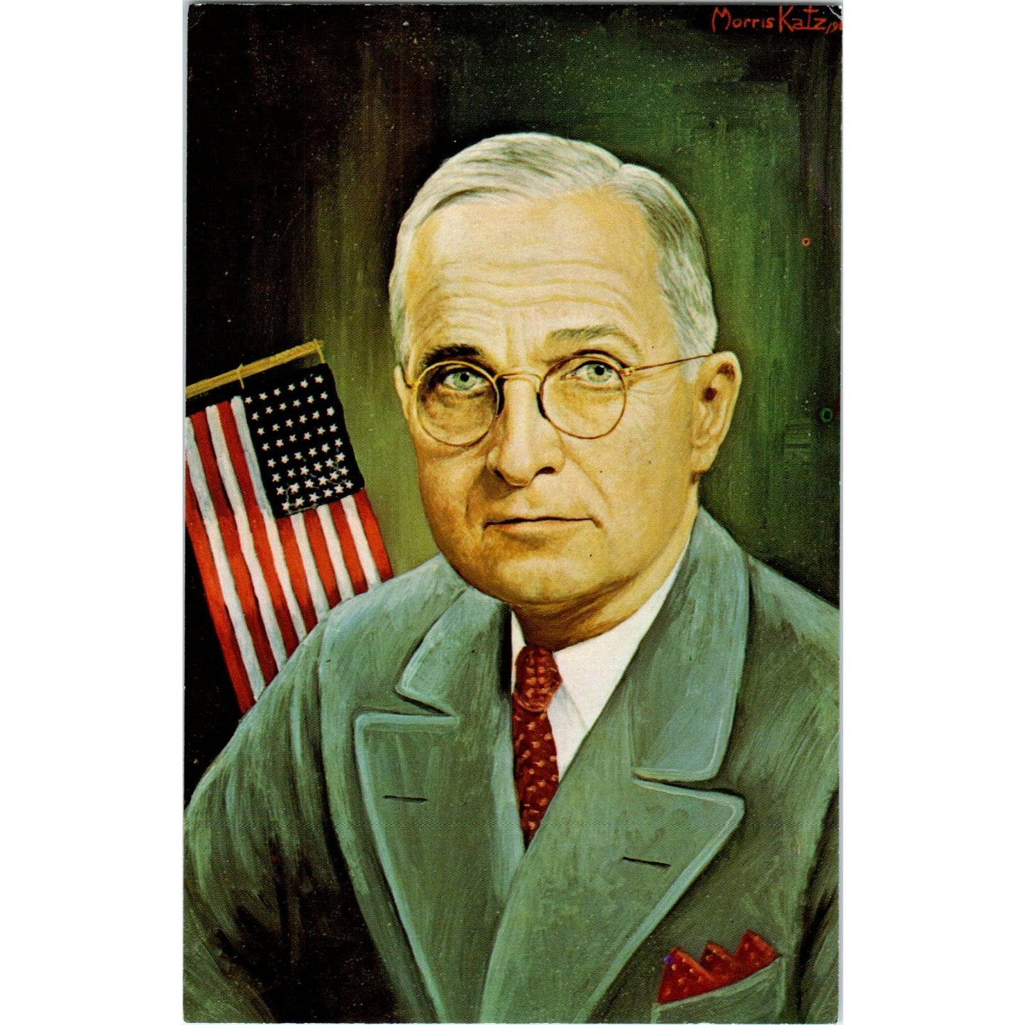 Harry Truman Portrait Morris Katz 1970s - Original Postcard TJ9-P1
