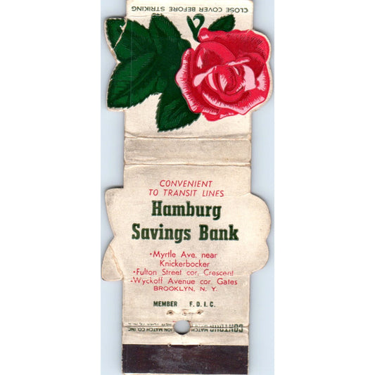 Hamburg Savings Bank Brooklyn NY Die Cut Advertising Matchbook Cover MM9-10