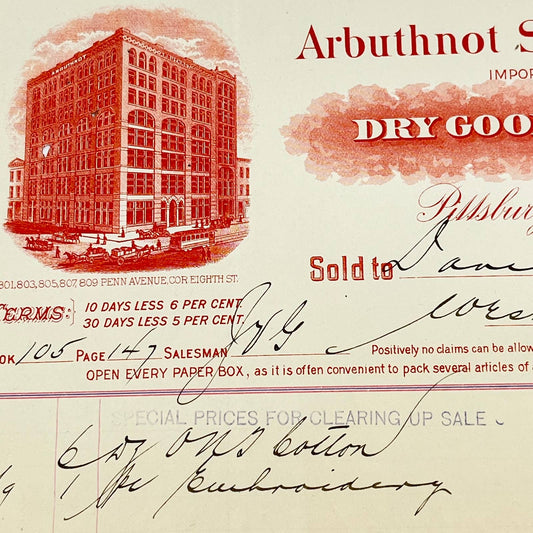 1896 Arbuthnot Stephenson & Co Dry Goods Letterhead Pittsburgh PA AB5