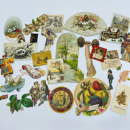 1880s Huge Lot Victorian Cut Out Scrap Figures Floral Fruit Places Cupid EA2