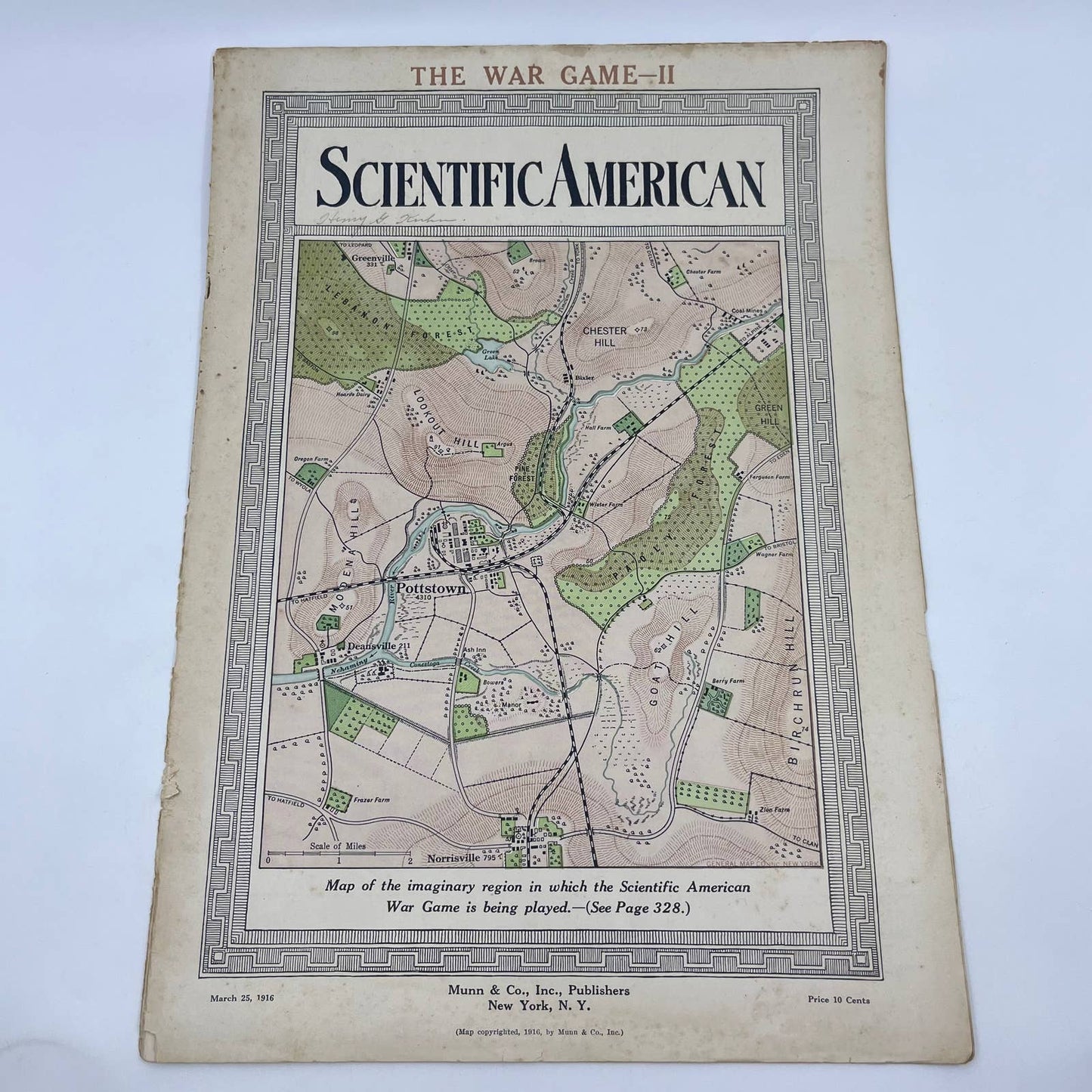 Scientific American Magazine March 1916 WWI War Game II Color Map TH6