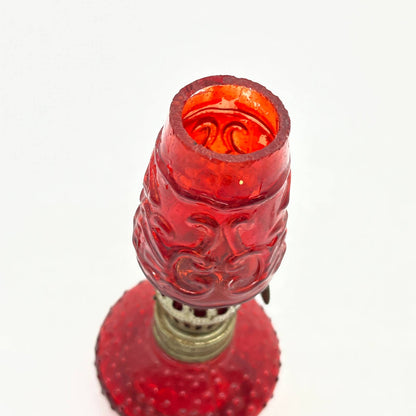 Vintage Mini Red Ruby Hobnail Glass Kerosene Oil Lamp 4.5" TC7