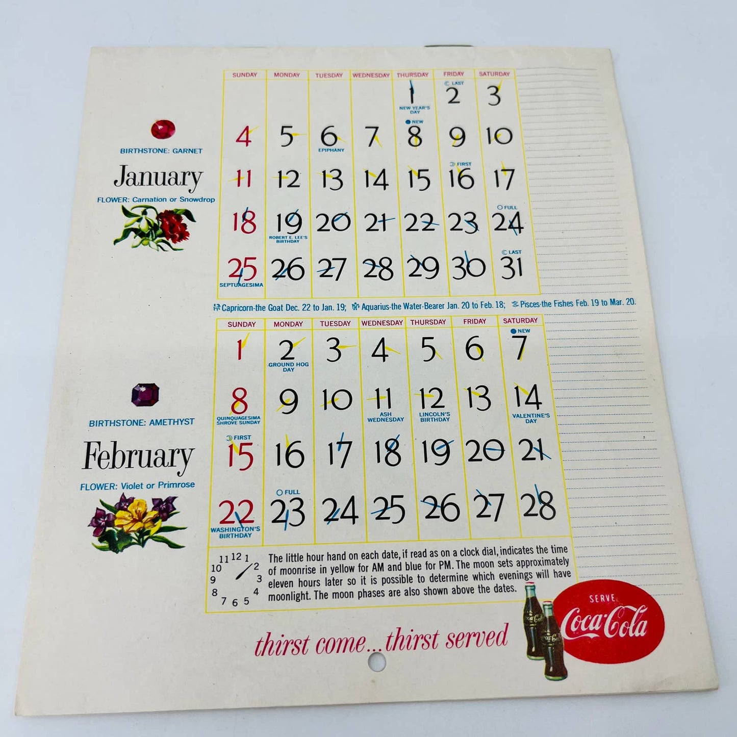 1959 Coca Cola Calendar of American Birds 7 x 12” by ATHOS MENABONIL C4