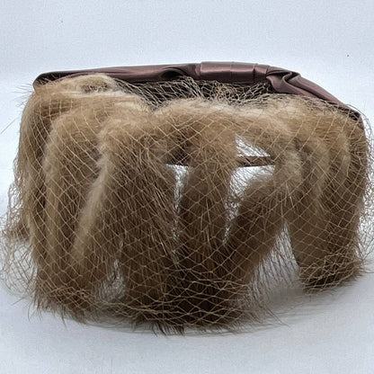 Vintage Beige Mink Fur Fascinator Champagne Satin Ribbon With Veil Cage TI4