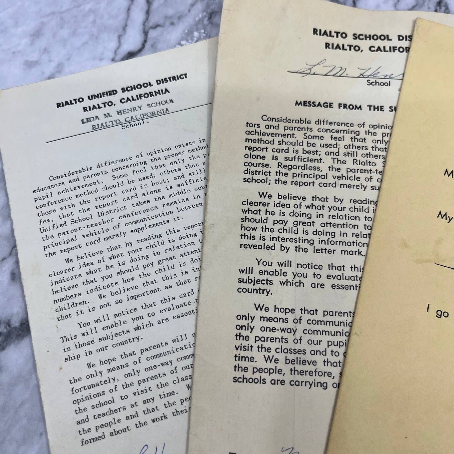 1959-65 Report Card Lot Gerry & Cathy Cox L.M. Henry Rialto CA EA4