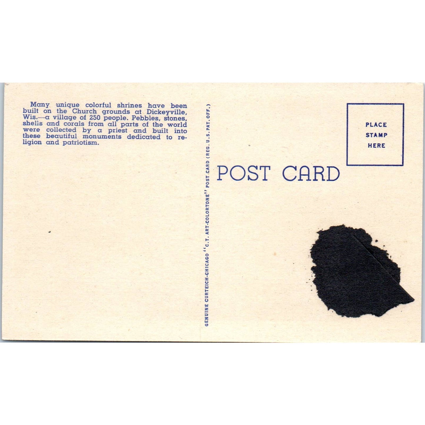 Patriotism in Stone Dickeyville Wisconsin Original Postcard TJ9-P3