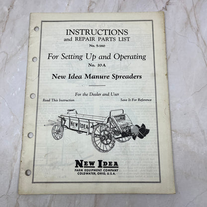 New Idea Instructions Repair Parts List S-160 No. 10A Manure Spreaders TJ9